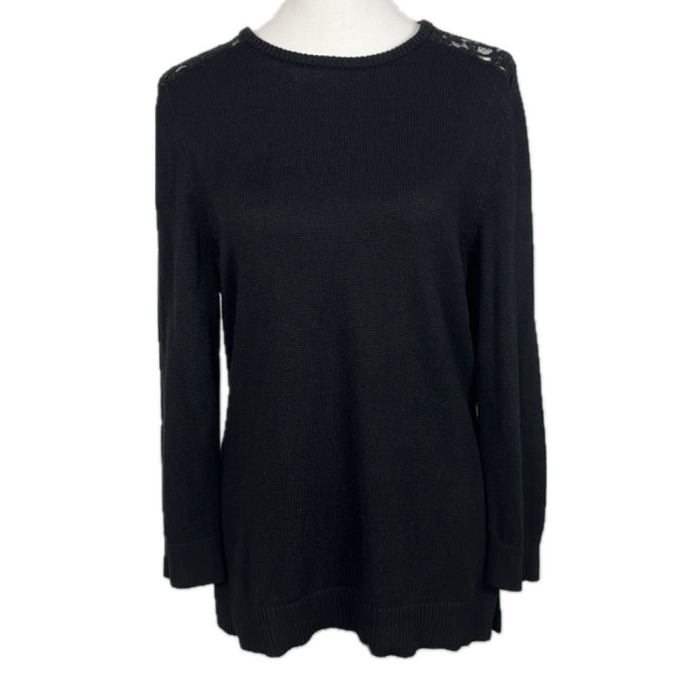 Lauren Ralph Lauren Black Lace Panel SweaterTag XL Sz M EST Dark Romantic Preppy
